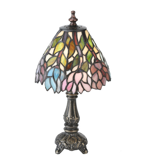 Meyda Lighting Wisteria 13" Mahogany Bronze Mini Table Lamp With Multi-Colored Shade Glass