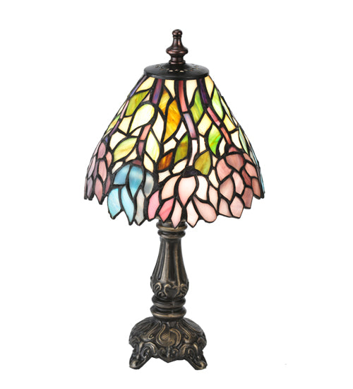 Meyda Lighting Wisteria 13" Mahogany Bronze Mini Table Lamp With Multi-Colored Shade Glass
