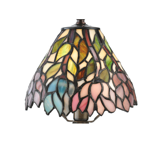Meyda Lighting Wisteria 13" Mahogany Bronze Mini Table Lamp With Multi-Colored Shade Glass