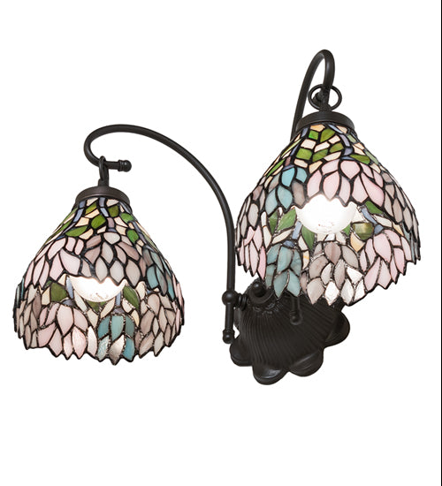 Meyda Lighting Wisteria 17" 2-Light Mahogany Bronze Wall Sconce With Multi-Colored Shade Glass