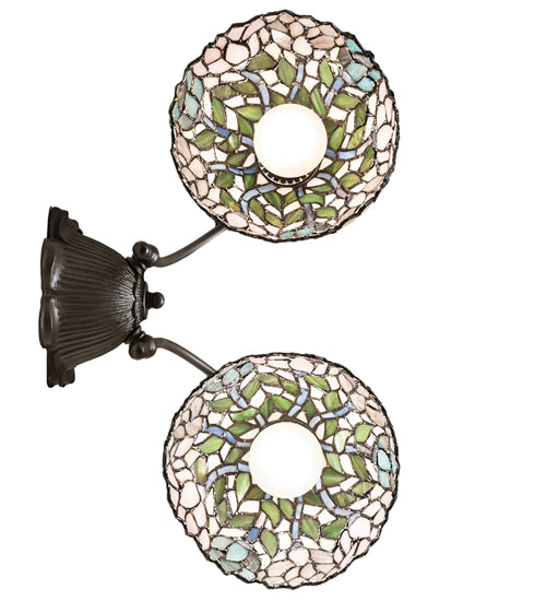 Meyda Lighting Wisteria 17" 2-Light Mahogany Bronze Wall Sconce With Multi-Colored Shade Glass