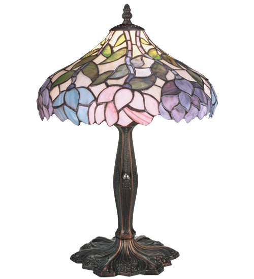 Meyda Lighting Wisteria 17" Mahogany Bronze Accent Table Lamp With Multi-Colored Stained Shade Glass