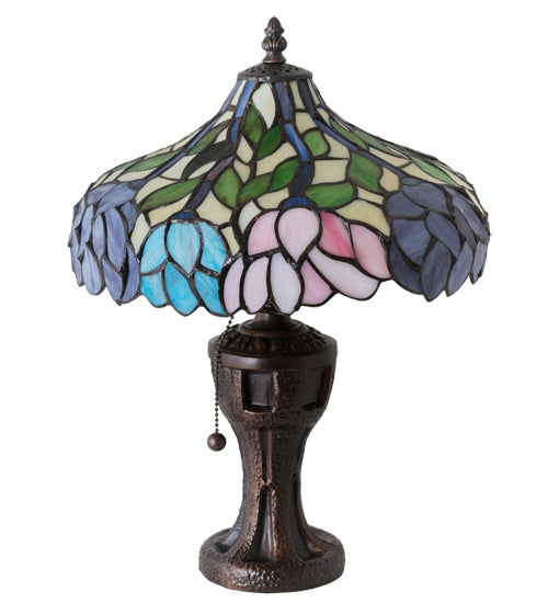 Meyda Lighting Wisteria 17" Mahogany Bronze Table Lamp With Multi-Colored Stained Shade Glass