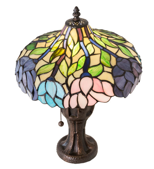 Meyda Lighting Wisteria 17" Mahogany Bronze Table Lamp With Multi-Colored Stained Shade Glass