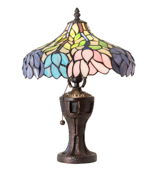 Meyda Lighting Wisteria 17" Mahogany Bronze Table Lamp With Multi-Colored Stained Shade Glass