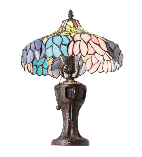 Meyda Lighting Wisteria 17" Mahogany Bronze Table Lamp With Multi-Colored Stained Shade Glass