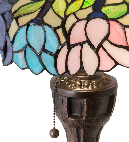 Meyda Lighting Wisteria 17" Mahogany Bronze Table Lamp With Multi-Colored Stained Shade Glass