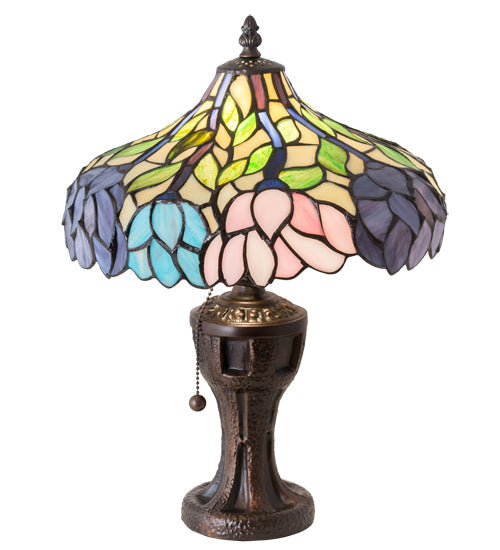 Meyda Lighting Wisteria 17" Mahogany Bronze Table Lamp With Multi-Colored Stained Shade Glass