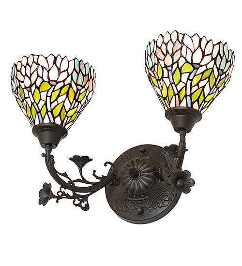 Meyda Lighting Wisteria 18" 2-Light Mahogany Bronze Wall Sconce With Multi-Colored Shade Glass