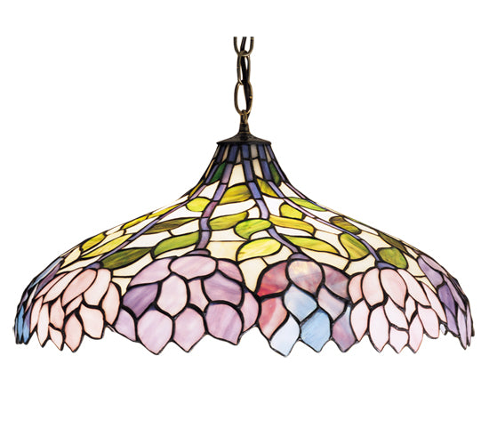 Meyda Lighting Wisteria 20" 3-Light Mahogany Bronze Pendant Light With Multi-Colored Stained Shade Glass