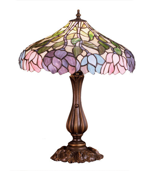 Meyda Lighting Wisteria 20" Mahogany Bronze Table Lamp With Multi-Colored Stained Shade Glass