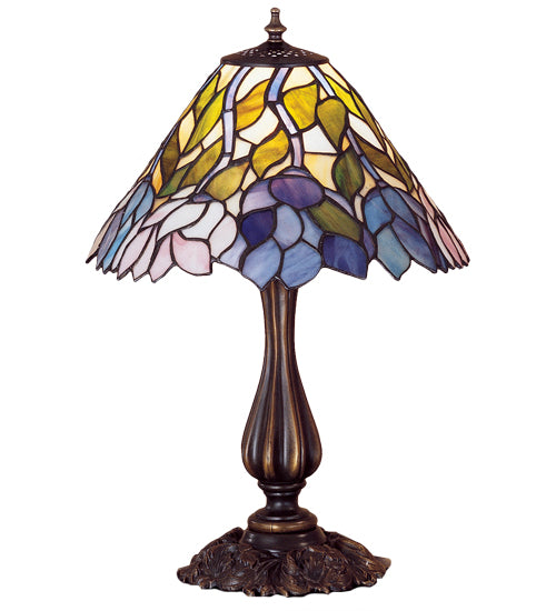 Meyda Lighting Wisteria 21" Mahogany Bronze Accent Table Lamp With Multi-Colored Stained Shade Glass