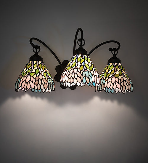 Meyda Lighting Wisteria 22" 3-Light Mahogany Bronze Wall Sconce With Multi-Colored Shade Glass