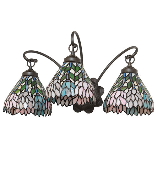 Meyda Lighting Wisteria 22" 3-Light Mahogany Bronze Wall Sconce With Multi-Colored Shade Glass