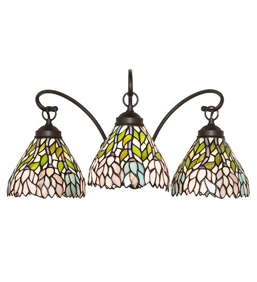 Meyda Lighting Wisteria 22" 3-Light Mahogany Bronze Wall Sconce With Multi-Colored Shade Glass