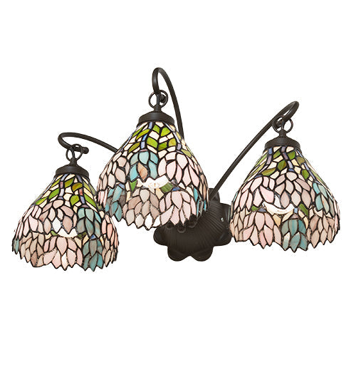 Meyda Lighting Wisteria 22" 3-Light Mahogany Bronze Wall Sconce With Multi-Colored Shade Glass