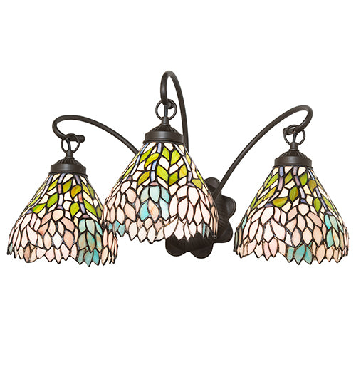 Meyda Lighting Wisteria 22" 3-Light Mahogany Bronze Wall Sconce With Multi-Colored Shade Glass