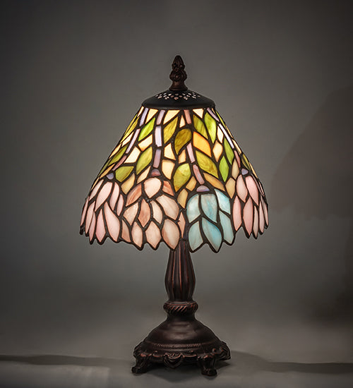 Meyda Lighting Wisteria 27294 13" Mahogany Bronze Mini Table Lamp With Multi-Colored Shade Glass