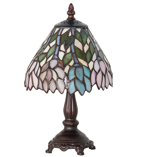 Meyda Lighting Wisteria 27294 13" Mahogany Bronze Mini Table Lamp With Multi-Colored Shade Glass