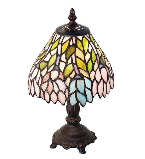 Meyda Lighting Wisteria 27294 13" Mahogany Bronze Mini Table Lamp With Multi-Colored Shade Glass