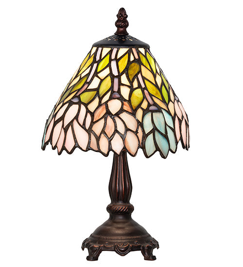 Meyda Lighting Wisteria 27294 13" Mahogany Bronze Mini Table Lamp With Multi-Colored Shade Glass