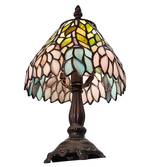 Meyda Lighting Wisteria 27294 13" Mahogany Bronze Mini Table Lamp With Multi-Colored Shade Glass