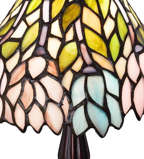 Meyda Lighting Wisteria 27294 13" Mahogany Bronze Mini Table Lamp With Multi-Colored Shade Glass
