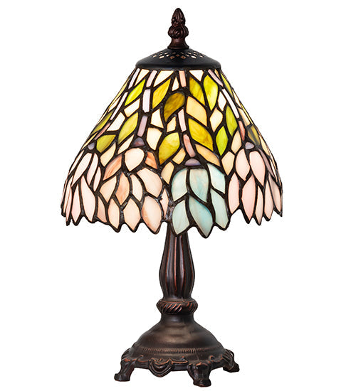 Meyda Lighting Wisteria 27294 13" Mahogany Bronze Mini Table Lamp With Multi-Colored Shade Glass