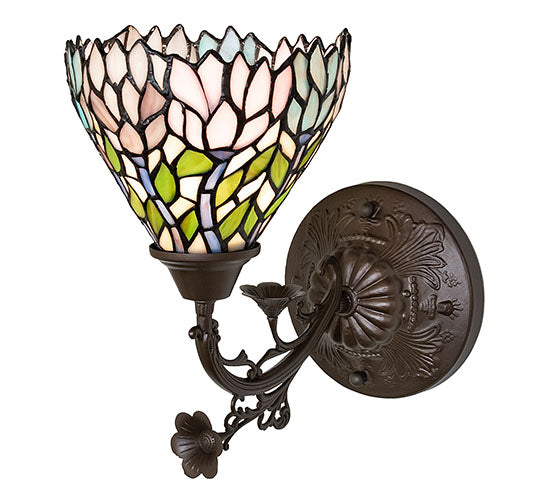 Meyda Lighting Wisteria 36114 7" Mahogany Bronze Wall Sconce With Multi-Colored Shade Glass