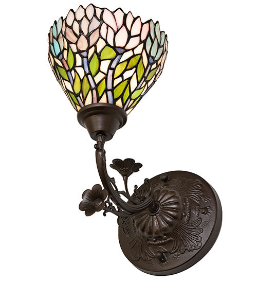 Meyda Lighting Wisteria 36114 7" Mahogany Bronze Wall Sconce With Multi-Colored Shade Glass