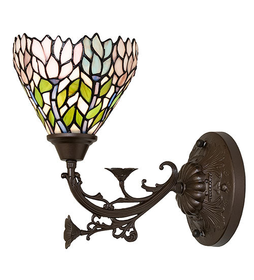 Meyda Lighting Wisteria 36114 7" Mahogany Bronze Wall Sconce With Multi-Colored Shade Glass