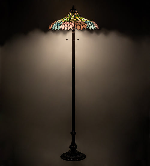 Meyda Lighting Wisteria 60" 3-Light Mahogany Bronze Floor Lamp With Multi-Colored Shade Glass