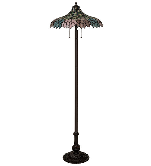 Meyda Lighting Wisteria 60" 3-Light Mahogany Bronze Floor Lamp With Multi-Colored Shade Glass