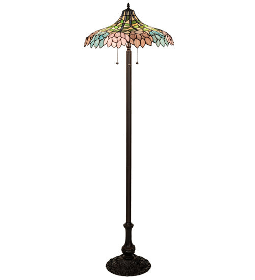 Meyda Lighting Wisteria 60" 3-Light Mahogany Bronze Floor Lamp With Multi-Colored Shade Glass