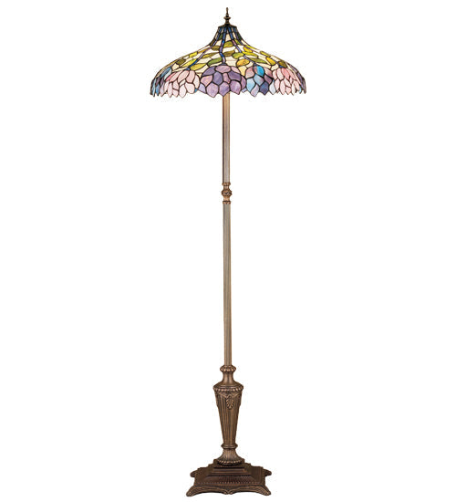 Meyda Lighting Wisteria 64" 3-Light Mahogany Bronze Floor Lamp With Multi-Colored Stained Shade Glass