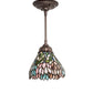 Meyda Lighting Wisteria 7" Mahogany Bronze Mini Pendant Light With Multi-Colored Stained Shade Glass