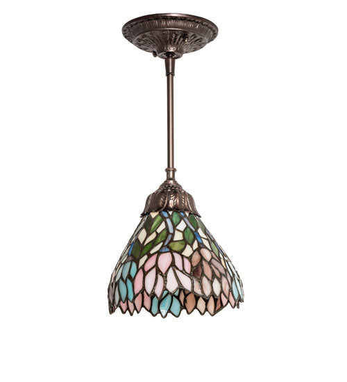 Meyda Lighting Wisteria 7" Mahogany Bronze Mini Pendant Light With Multi-Colored Stained Shade Glass