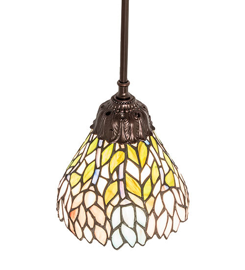 Meyda Lighting Wisteria 7" Mahogany Bronze Mini Pendant Light With Multi-Colored Stained Shade Glass