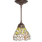 Meyda Lighting Wisteria 7" Mahogany Bronze Mini Pendant Light With Multi-Colored Stained Shade Glass