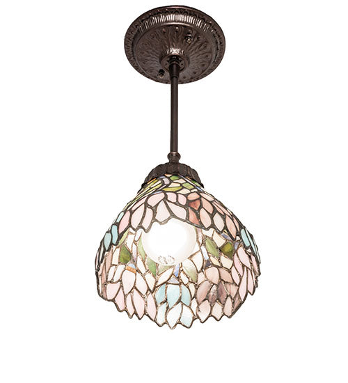 Meyda Lighting Wisteria 7" Mahogany Bronze Mini Pendant Light With Multi-Colored Stained Shade Glass