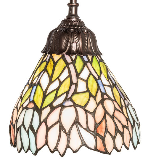 Meyda Lighting Wisteria 7" Mahogany Bronze Mini Pendant Light With Multi-Colored Stained Shade Glass