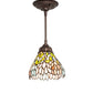 Meyda Lighting Wisteria 7" Mahogany Bronze Mini Pendant Light With Multi-Colored Stained Shade Glass