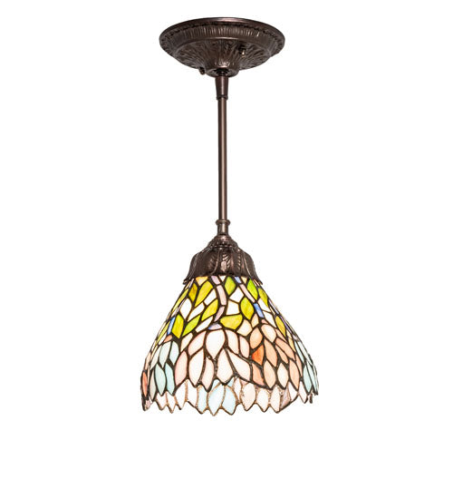 Meyda Lighting Wisteria 7" Mahogany Bronze Mini Pendant Light With Multi-Colored Stained Shade Glass