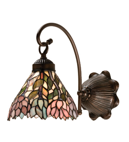 Meyda Lighting Wisteria 7" Mahogany Bronze Wall Sconce With Multi-Colored Shade Glass