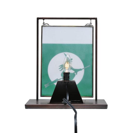 Meyda Lighting Witch on Broom 11" Mahogany Bronze Etched Lighted Table Lamp