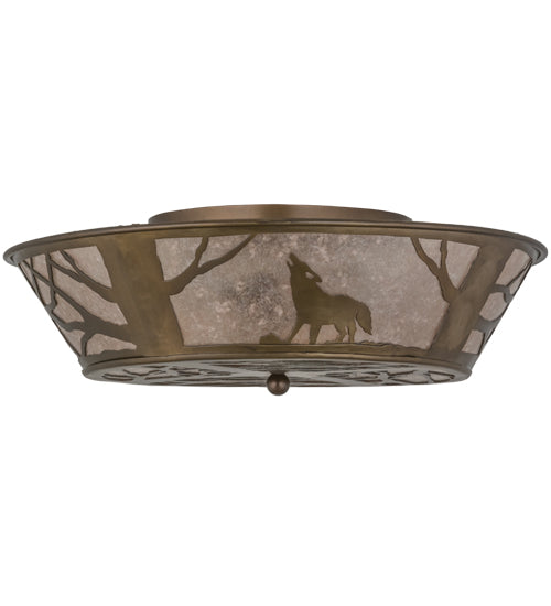 Meyda Lighting Wolf On The Loose 22" Antique Copper Flushmount