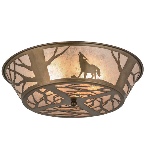 Meyda Lighting Wolf On The Loose 22" Antique Copper Flushmount