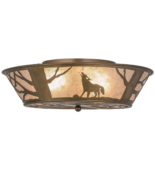 Meyda Lighting Wolf On The Loose 22" Antique Copper Flushmount