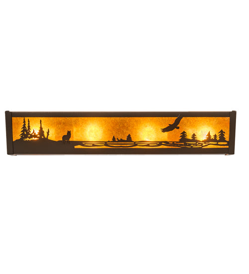 Meyda Lighting Wolf and Eagle on the Loose 24" 4-Light Timeless Bronze Vein Vanity Light With Amber Mica Shade Glass