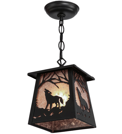 Meyda Lighting Wolf at Dawn 10" Textured Black Mini Pendant Light With Silver Mica Shade Glass